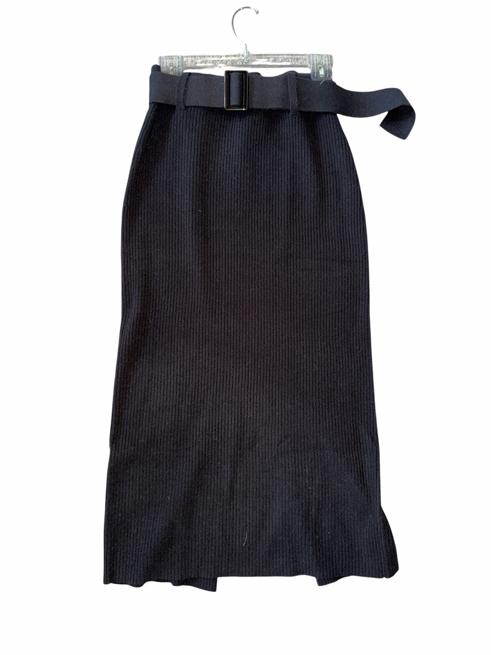 Ann Taylor Black Ribbed Knit Midi Pencil Skirt with Belt size M NWT